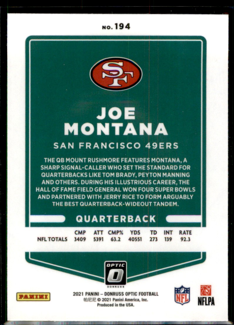 2021 Donruss Optic Joe Montana #194 card back image