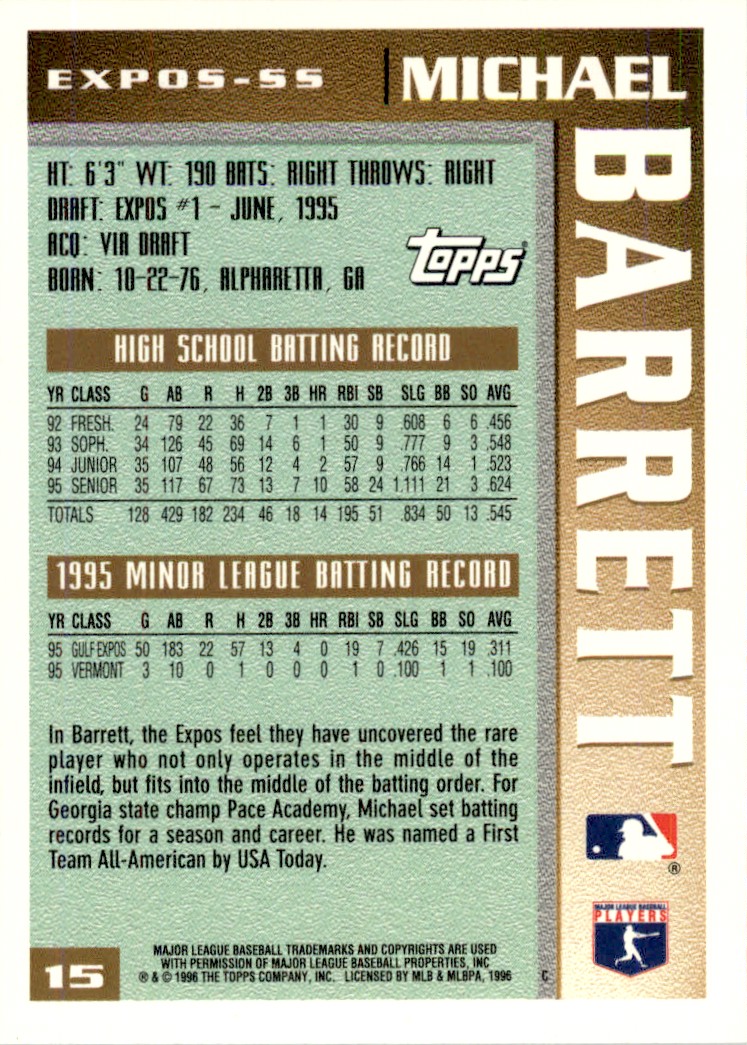 1996 Topps MLB Michael Barrett #15 | eBay