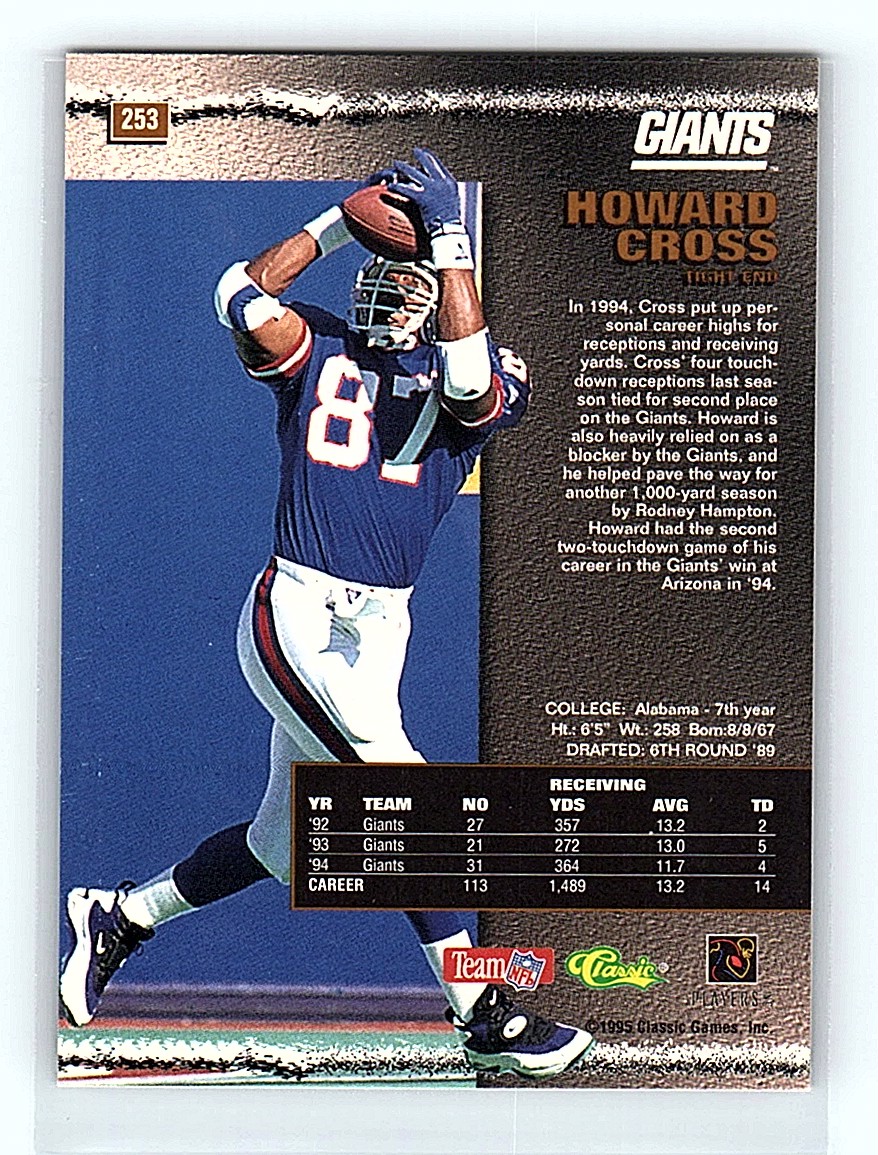 1995 Classic Pro Line Howard Cross New York Giants #253 | eBay