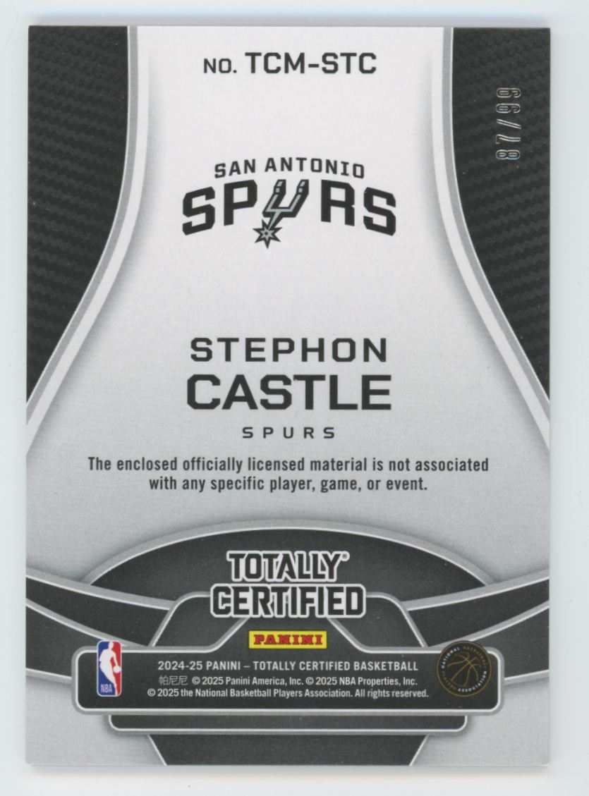 2024-25 Panini Totally Certified Memorabilia Stephon Castle #TCM-STC card back image