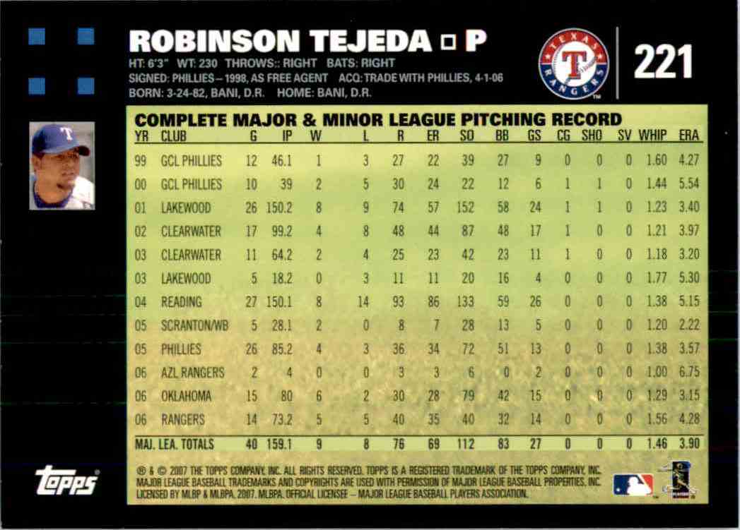 2007 Topps Robinson Tejeda #221 card back image