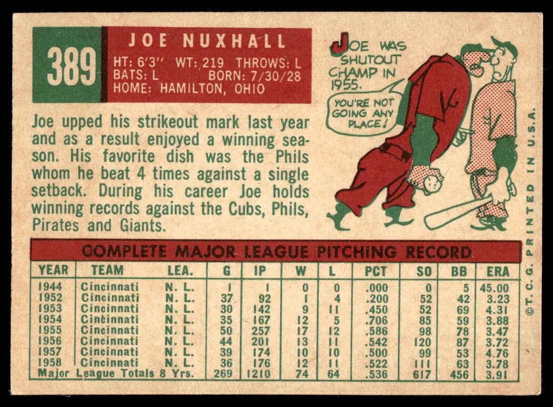 1959 Topps Joe Nuxhall Cincinnati Redlegs #389 | eBay