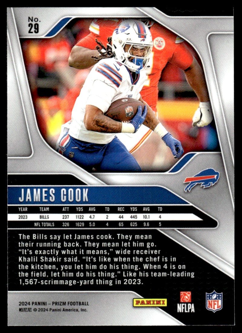 2024 Panini Prizm James Cook #29 card back image