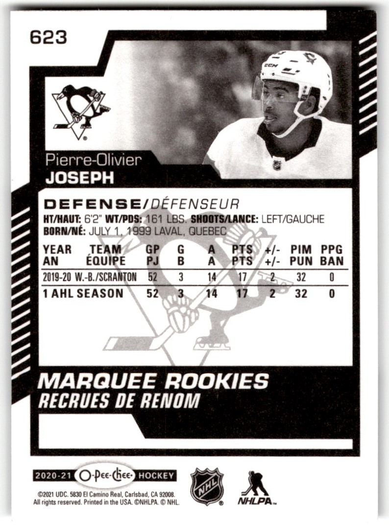 2020-21 O-Pee-Chee Pierre-Olivier Joseph #623 card back image