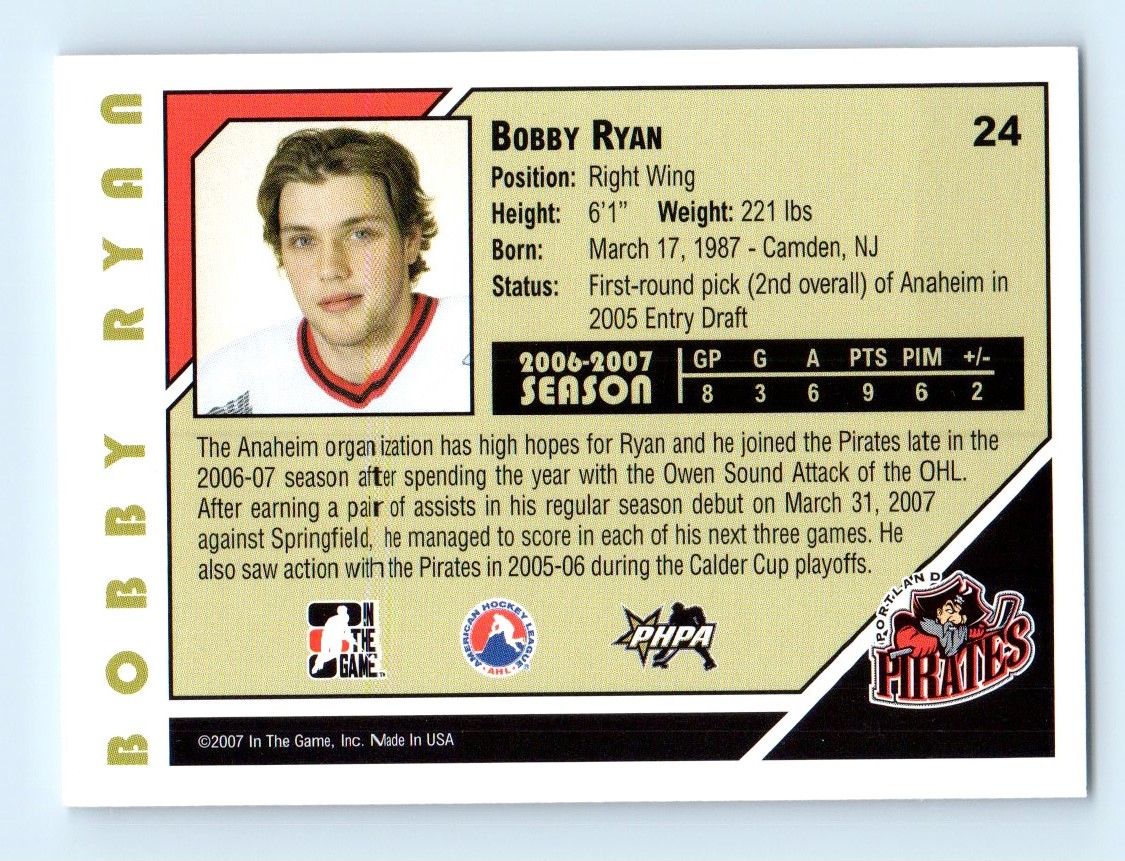 2007-08 In The Game Heroes and Prospects ! Bobby Ryan #24 card back image