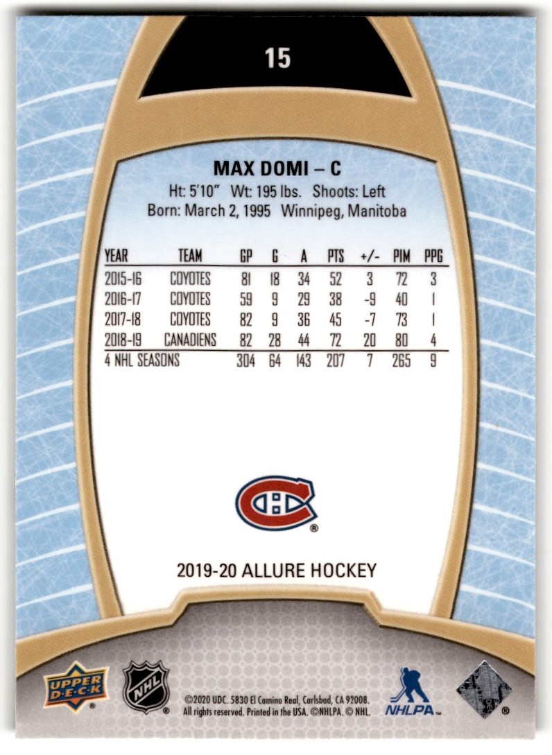 2019-20 Upper Deck Allure Max Domi #15 card back image