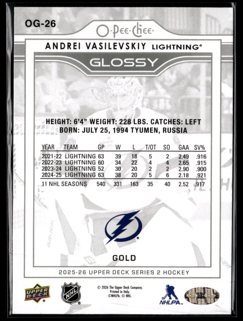 2025-26 Upper Deck Gold Andrei Vasilevskiy Tampa Bay Lightning #OG