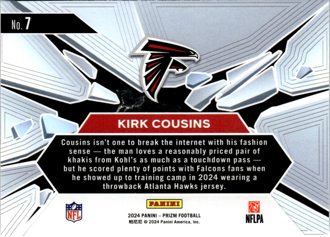 2024 Panini Prizm Break Kirk Cousins #7 card back image