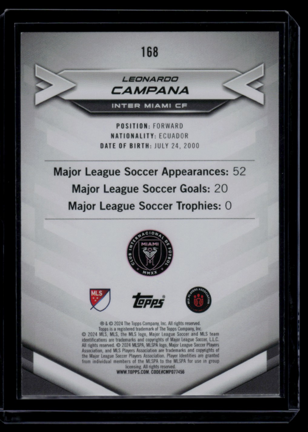 2024 Topps MLS Superstars Yellow Common Leonardo Campana #168 card back image