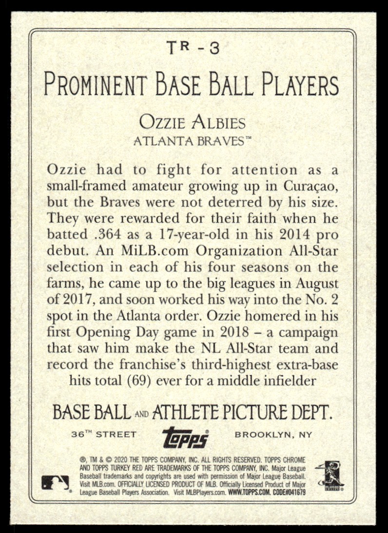 2020 Topps Update Turkey Red 2020 Ozzie Albies #TR-3 card back image