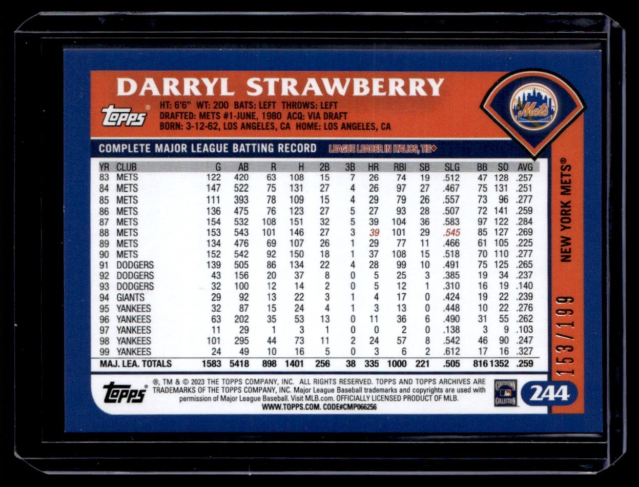 2023 Topps Archives Rainbow Foil Darryl Strawberry #244 card back image