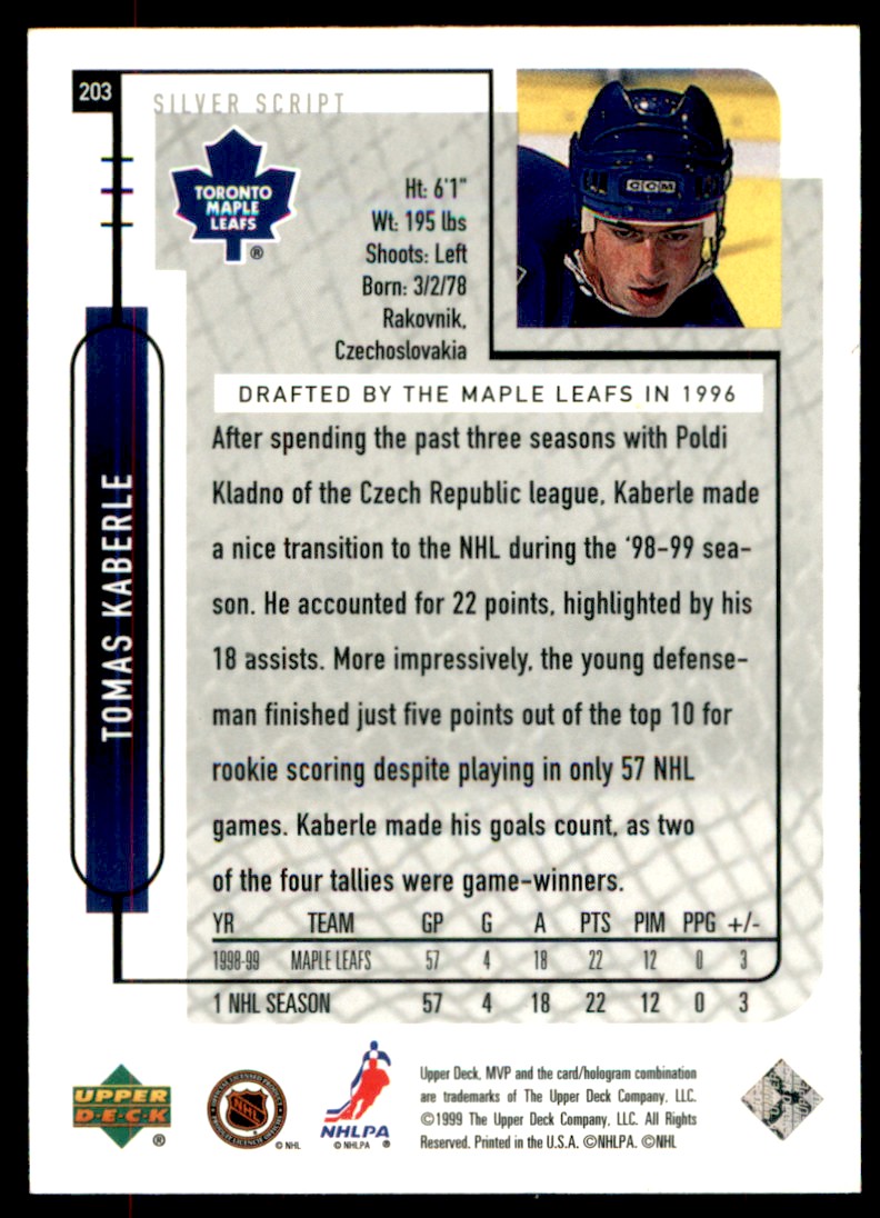 1999-00 Upper Deck MVP Tomas Kaberle #203 | eBay