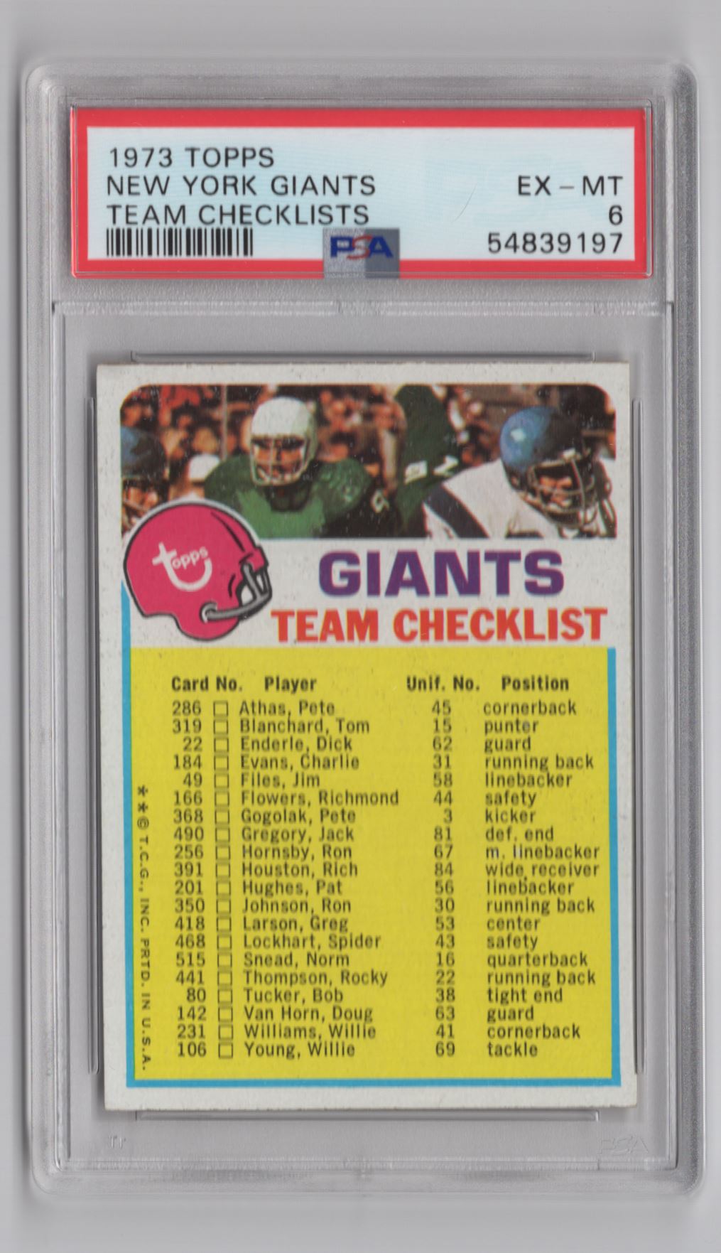 : 1973 Topps # 391 Rich Houston New York Giants-FB