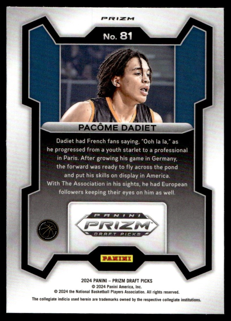 panini darft picks 八村 4枚まとめ売り 2024 Panini Prizm Draft Picks Pacome Dadiet #81 Snakeskin