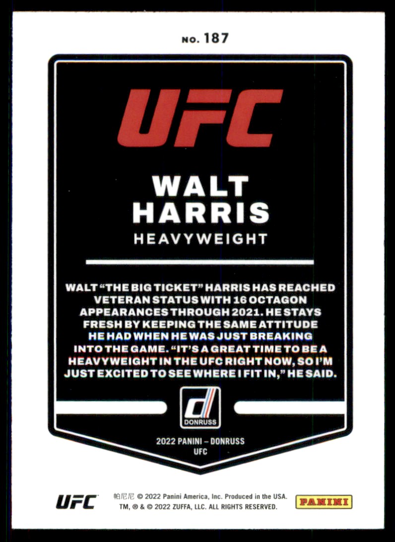 2022 Panini Donruss UFC Walt Harris #187 card back image