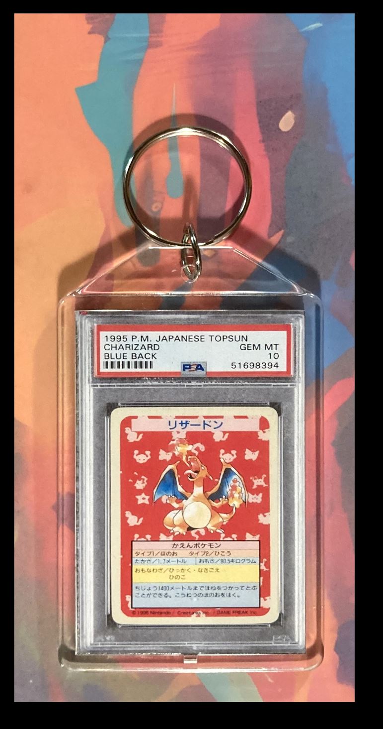 2025 -MME-look for back photo don't use same Pic Charizard 1995 PM Japanese Topsun PSA Style - Custom Keychain Great Gift #0221 card back image