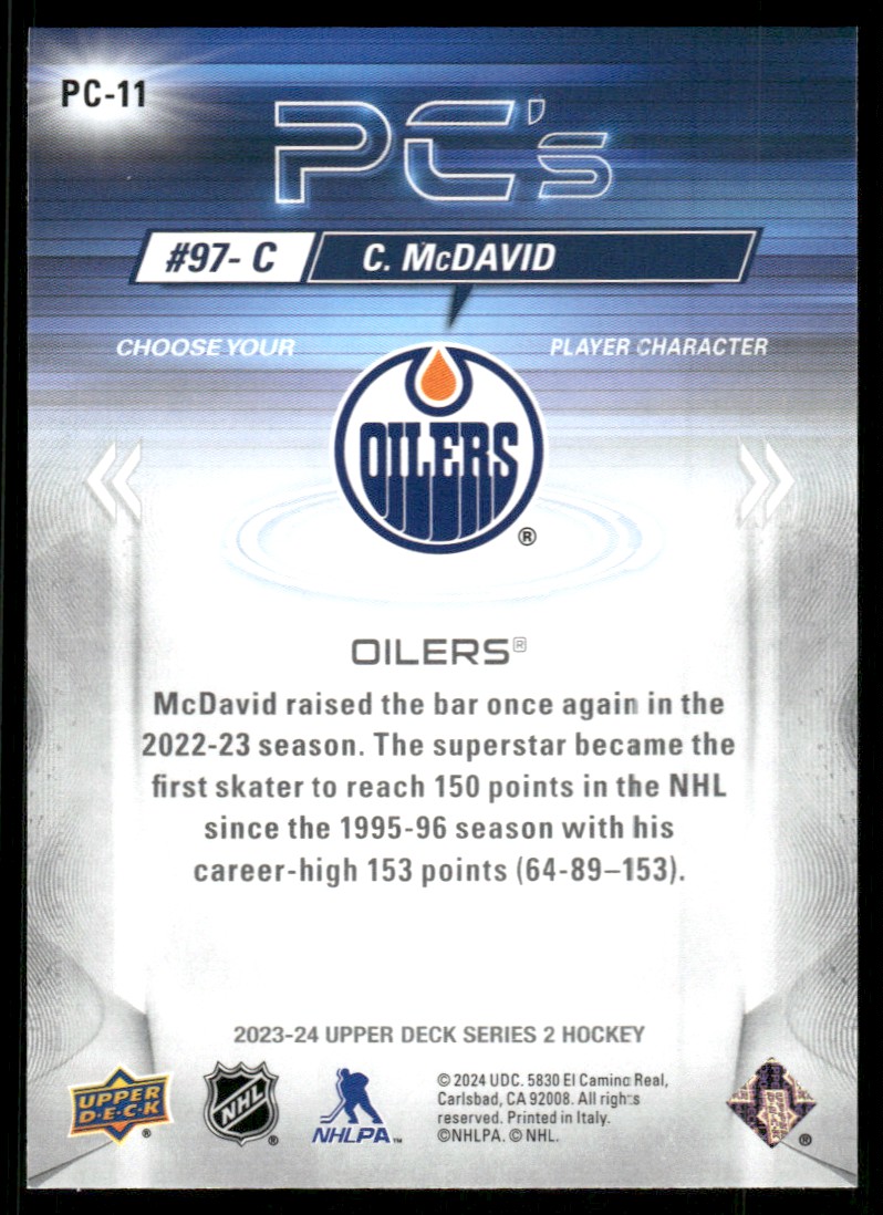 2023-24 Upper Deck PC's Sparkle Connor McDavid #PC-11 card back image