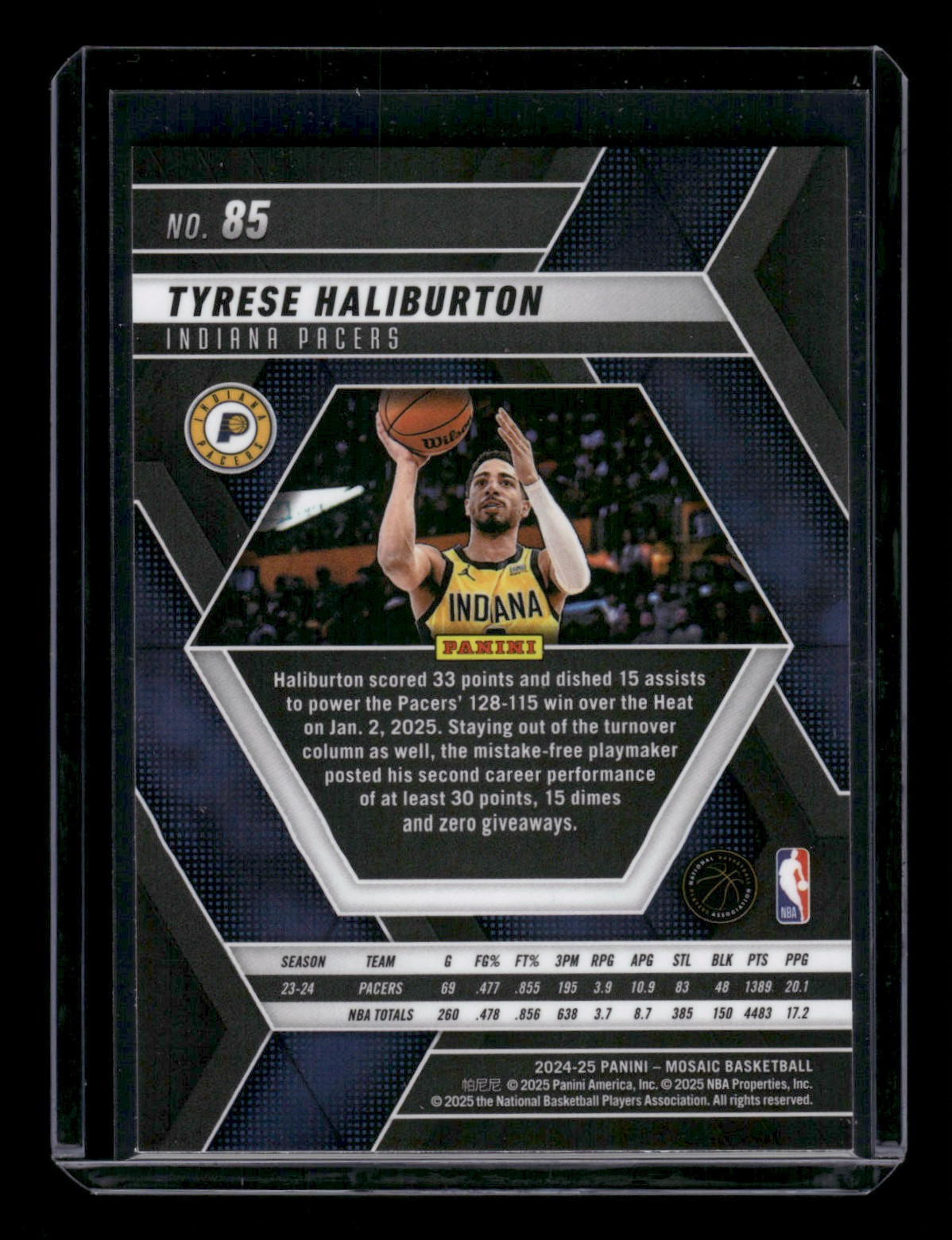 2024-25 Panini Mosaic Tyrese Haliburton #85 card back image