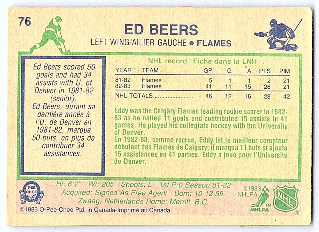 1983-84 O-Pee-Chee **C** ! Ed Beers #76 card back image