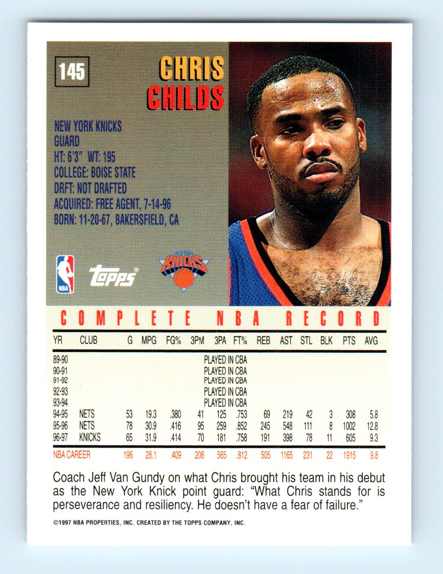 1997-98 Topps Chris Childs #145 card back image