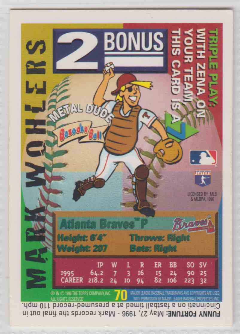 1996 Topps Bazooka Mark Wohlers 70 On Kronozio