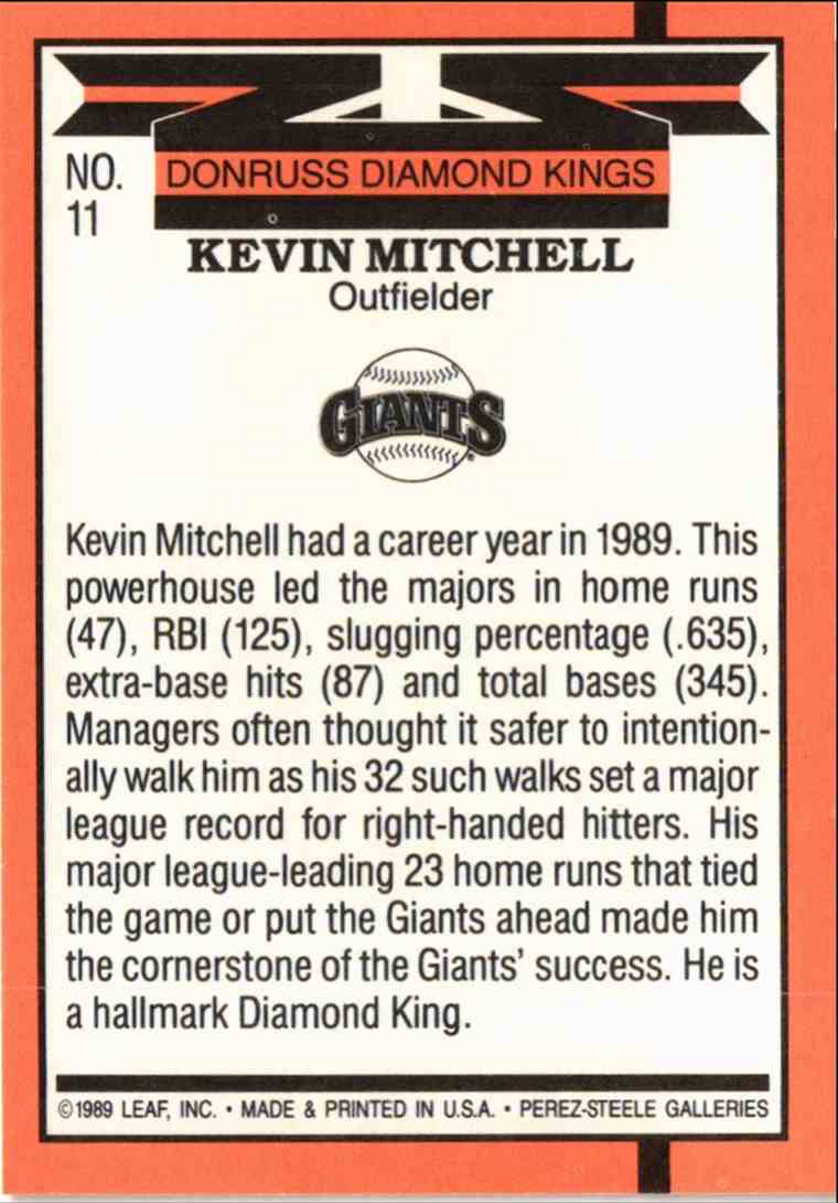 Donruss Kevin Mitchell Baseball Trading Cards