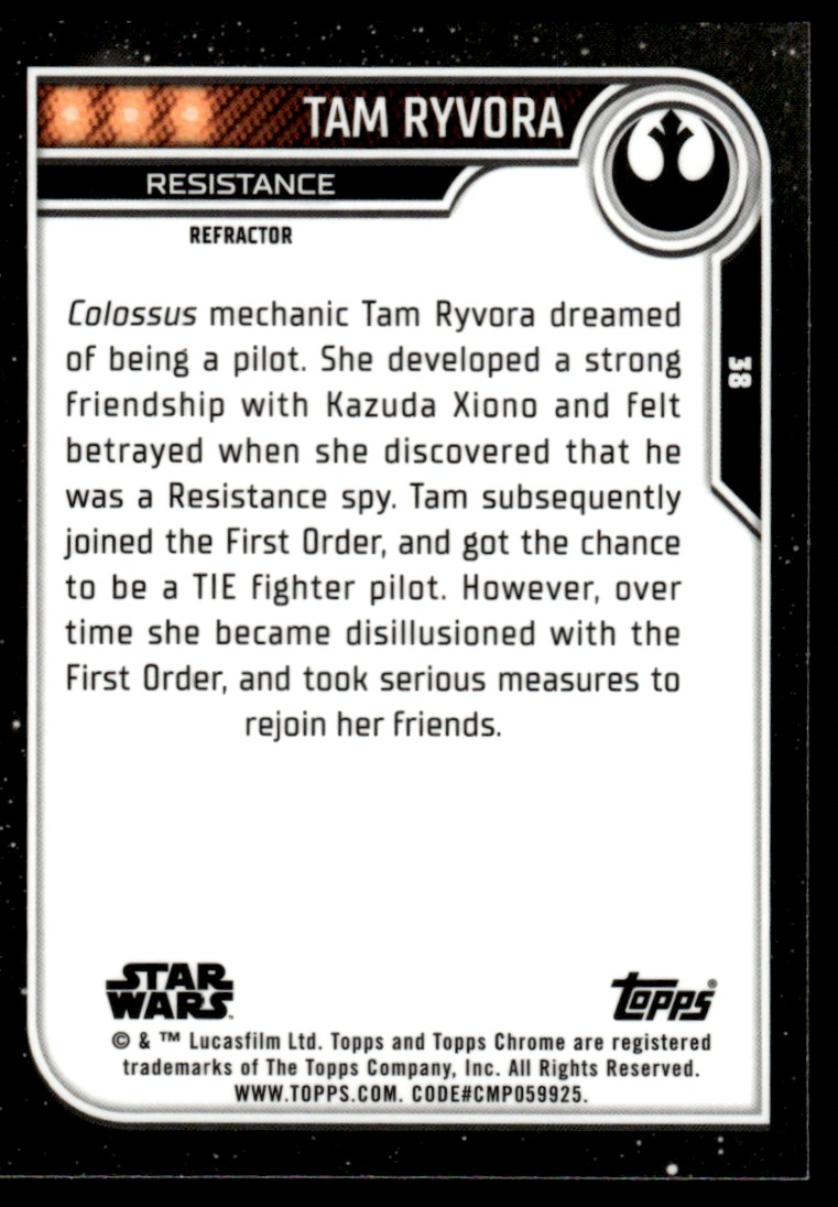 2023 Topps Chrome Star Wars Refractor TAM RYVORA #38 card back image