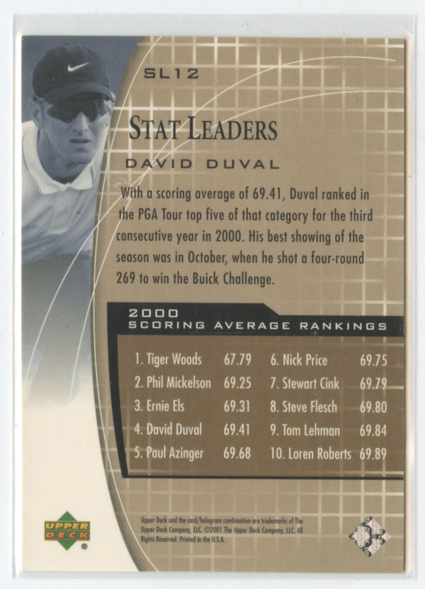 2001 Upper Deck Golf Stat Leaders David Duval #SL12 card back image