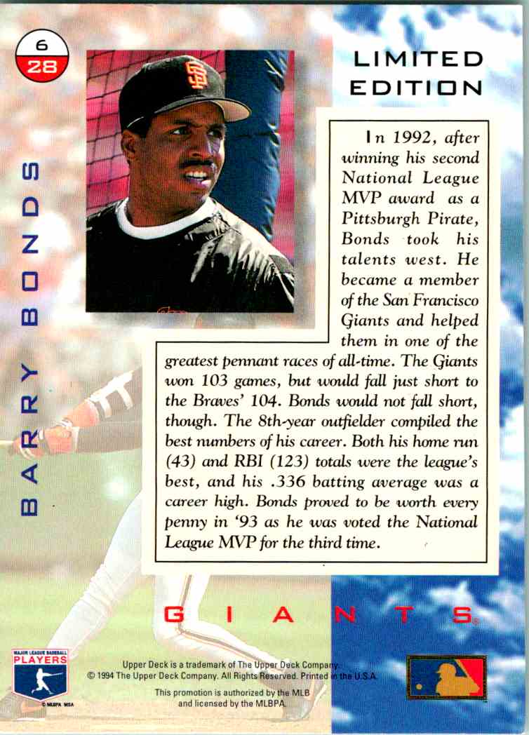 barry bonds limited edition card Amazon.com: 1996 Topps #300 Barry Bonds San Francisco NM-MT Baseball :  Collectibles & Fine Art