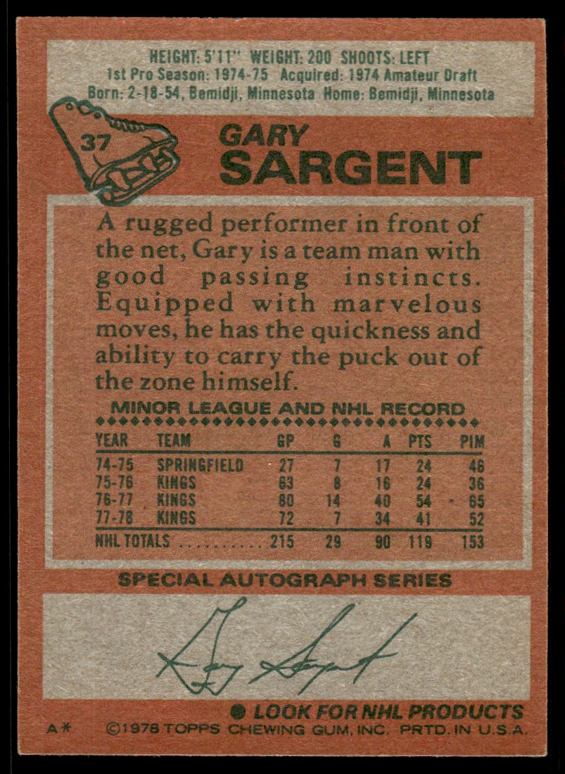 1978-79 Topps Gary Sargent #37 card back image