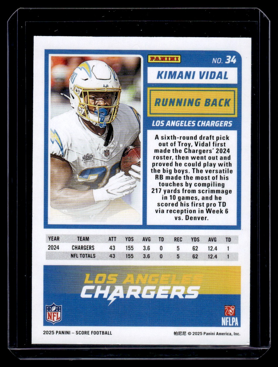 2025 Panini Score Showcase Kimani Vidal #34 card back image