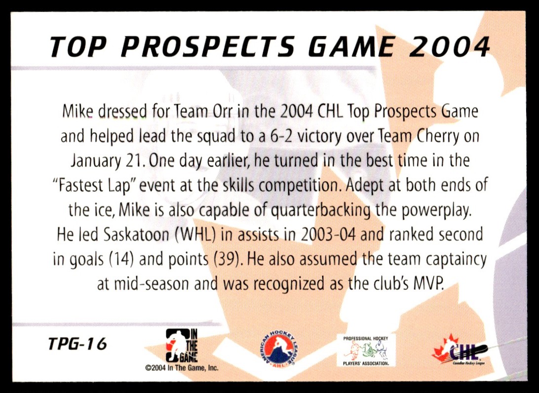 2004-05 In The Game Top Prospects Game ! Mike Green #TPG-16 card back image