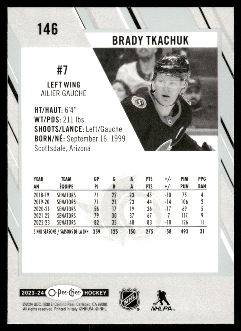 2023-24 O-Pee-Chee Brady Tkachuk #146 card back image