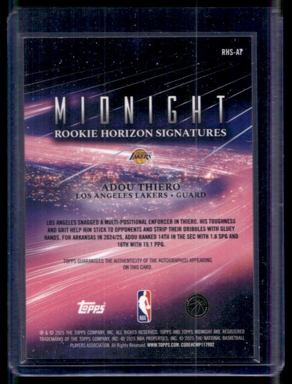 2025-26 Topps Midnight RC Horizon Signatures Adou Thiero RC Auto