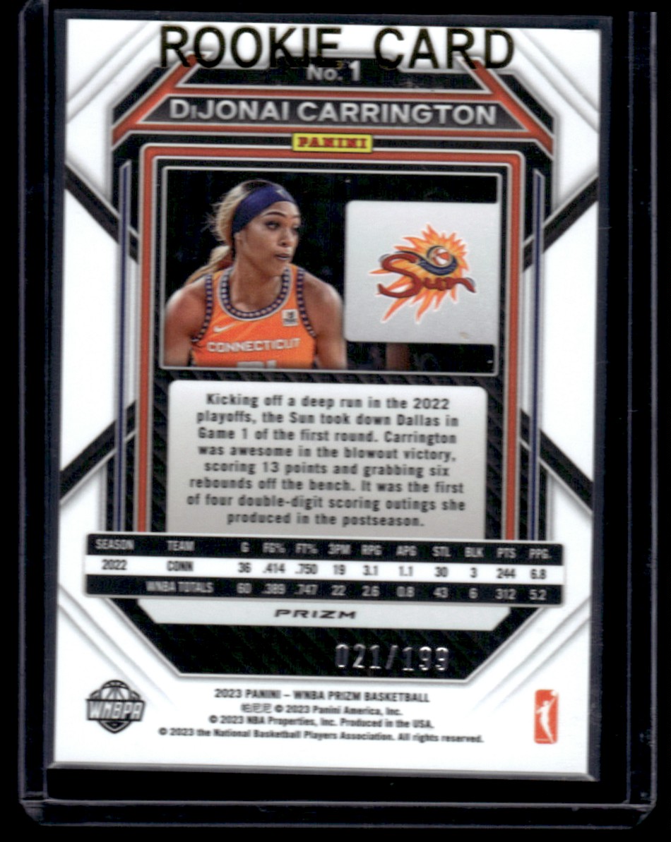 2023-24 Panini Prizm WNBA Red /199 DiJonai Carrington #1 card back image