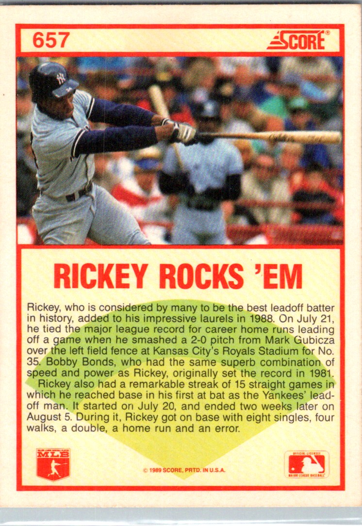 1989 Score Rickey Henderson #657 card back image