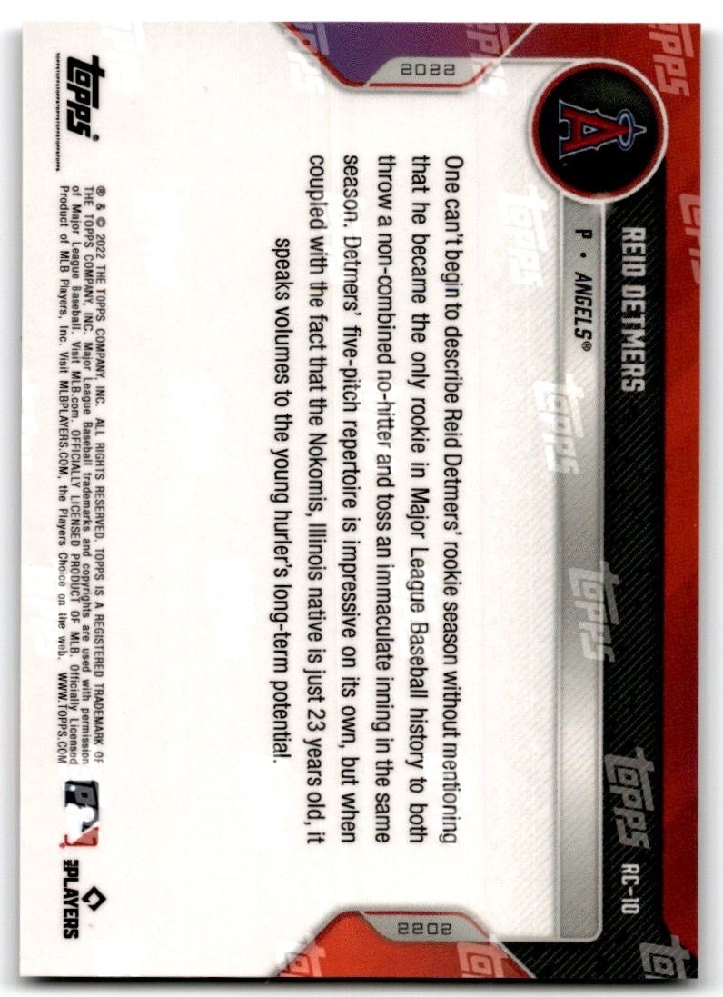 2022 Topps Now Rookie Cup Reid Detmers #RC-10 card back image