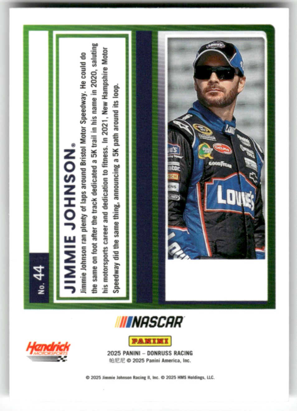 2025 Donruss NASCAR Optic JIMMIE JOHNSON #44 card back image