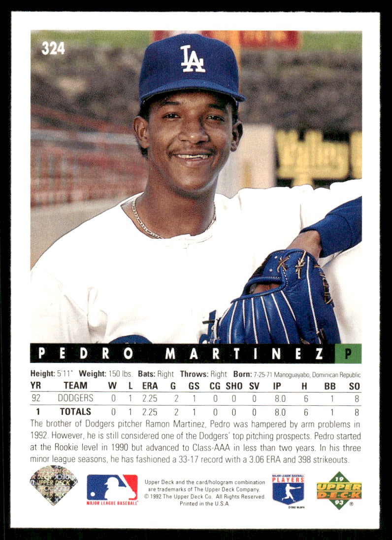 1993 Upper Deck #324 Pedro Martinez Los Angeles Dodgers | eBay