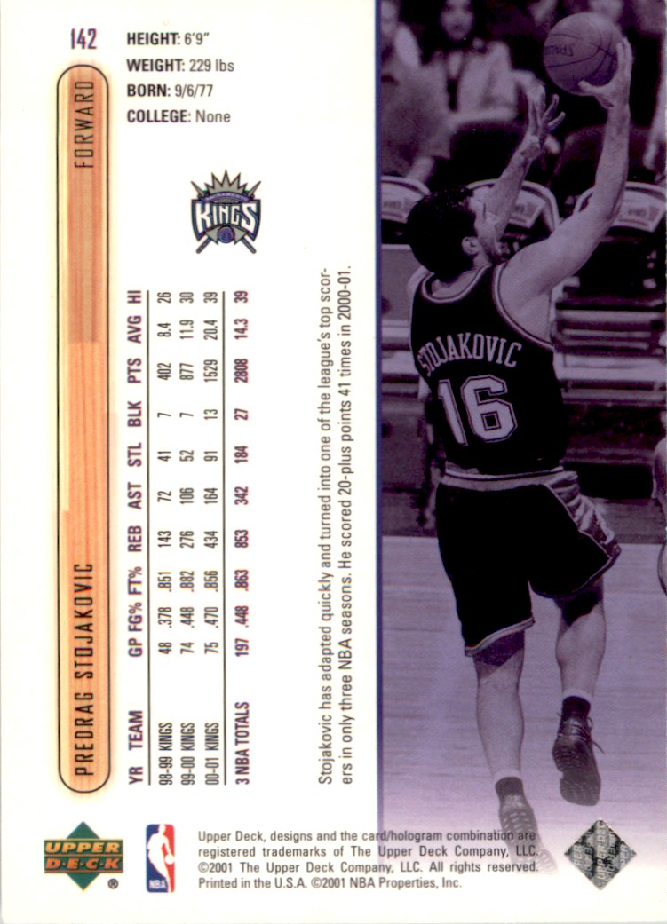 2001-02 Basketball Upper Deck Peja Stojakovic #142 card back image