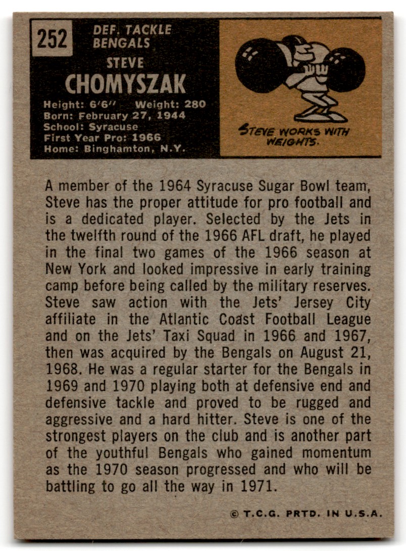 1971 Topps Steve Chomyszak Rookie Card "Set Break" Nice ! #252 card back image