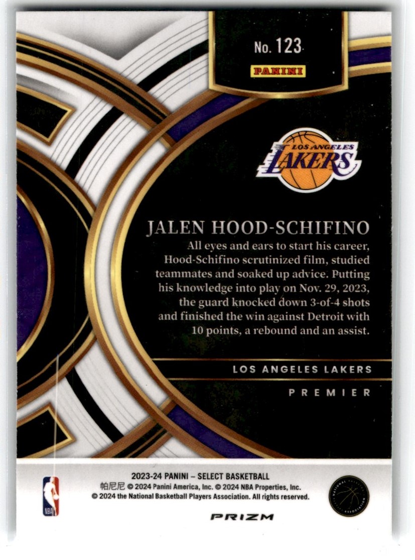2023-24 Panini Select Jalen Hood-Schifino #123 card back image