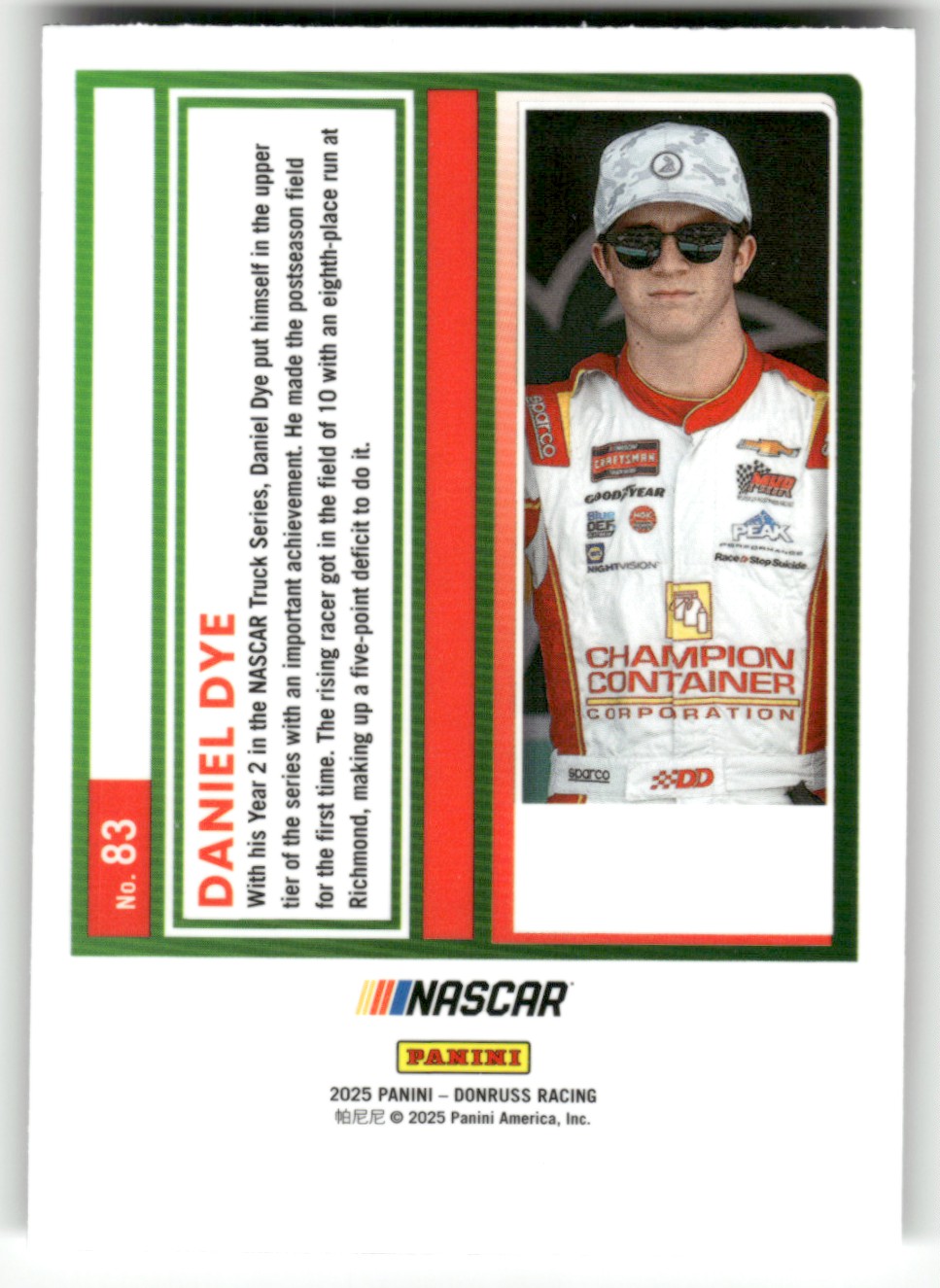2025 Donruss NASCAR Optic DANIEL DYE #83 card back image