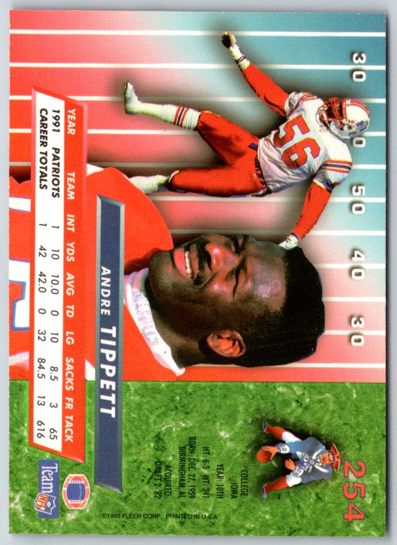 1992 Ultra Andre Tippett #254 card back image