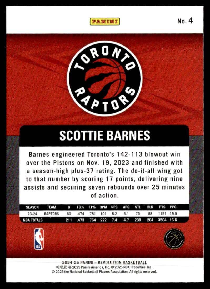 2024-25 Panini Revolution Scottie Barnes #4 card back image