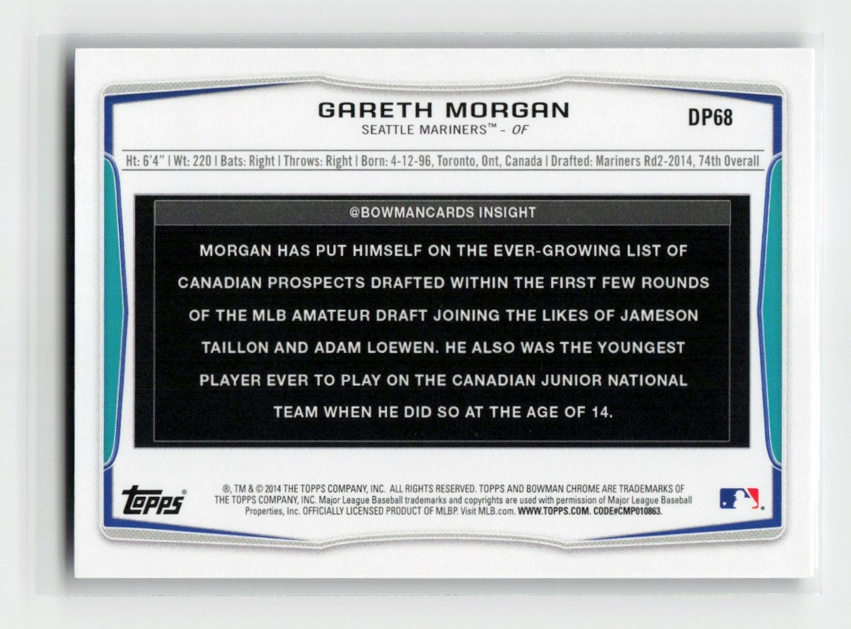 2014 Bowman Gareth Morgan #DP68 card back image