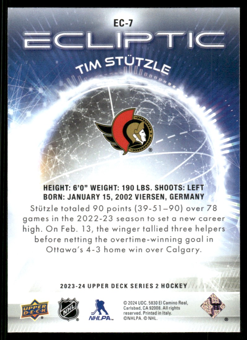 2023-24 Upper Deck Ecliptic Tim Stutzle #EC-7 card back image