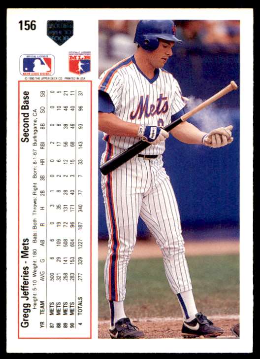1992 Upper Deck Gregg Jefferies #156 card back image