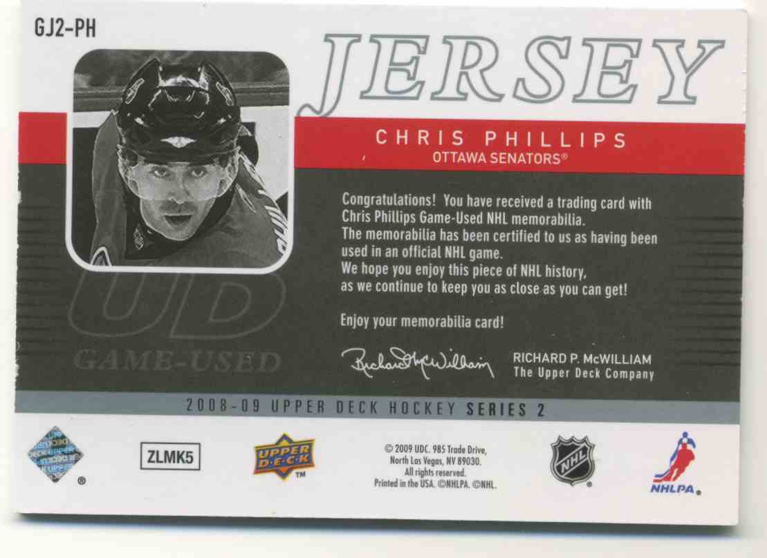 2008-09 Upper Deck Game Jersey Chris Phillips #GJ2-PH card back image