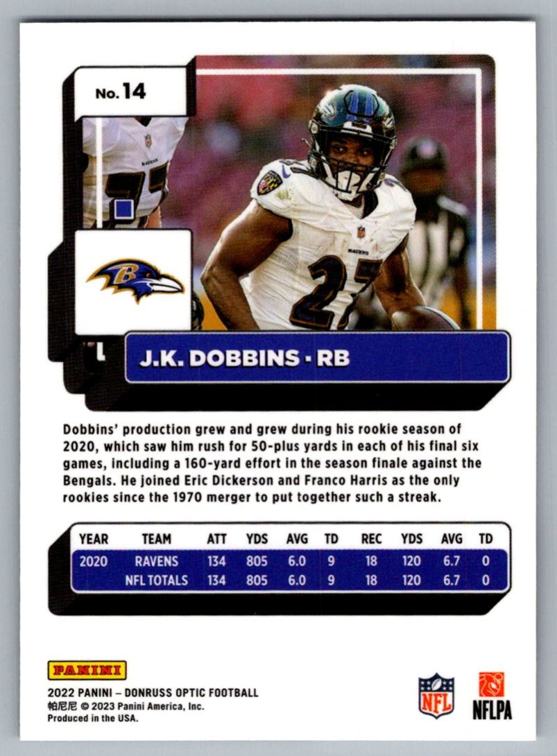 2023 Donruss optic J.K. Dobbins #14 card back image